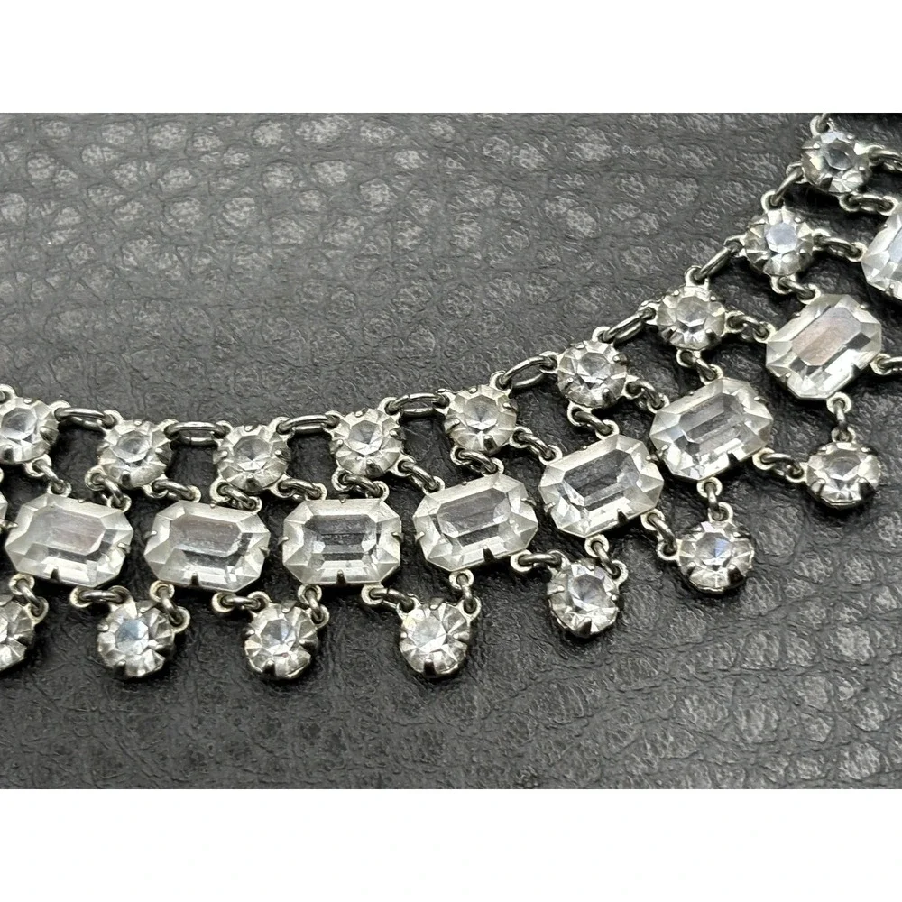 Vintage Open Back Crystal Station Bib Collar Necklace ~ Gorgeous!!